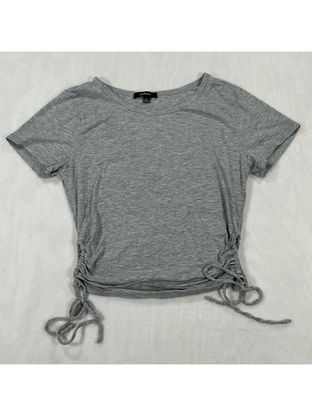 Ambiance Girls' Gray Short Sleeve Crop‎ Top with Adjustable Drawstring Sides, L